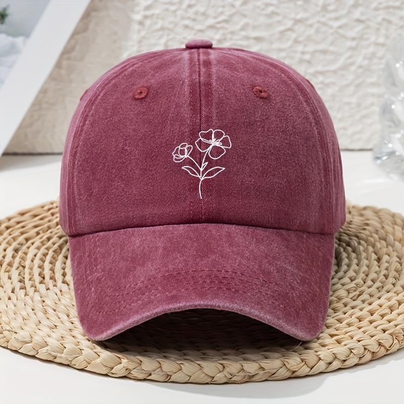 

Womens White Striped Floral Print Baseball Cap SpringSummer Versatile Vintage Soft Top Dad Hat Distressed Washed Beanie
