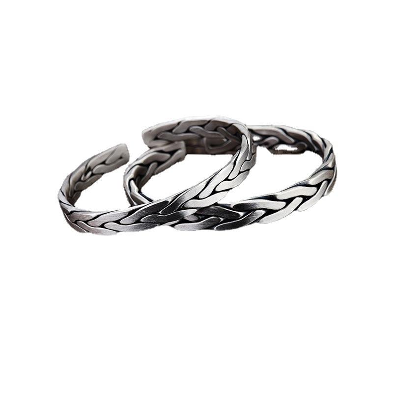 S999 Pure Silver Woven Solid Silver Bracelet Personalized Foot Silver Solid Bracelet Retro Versatile Unisex Style Couple Bracelet