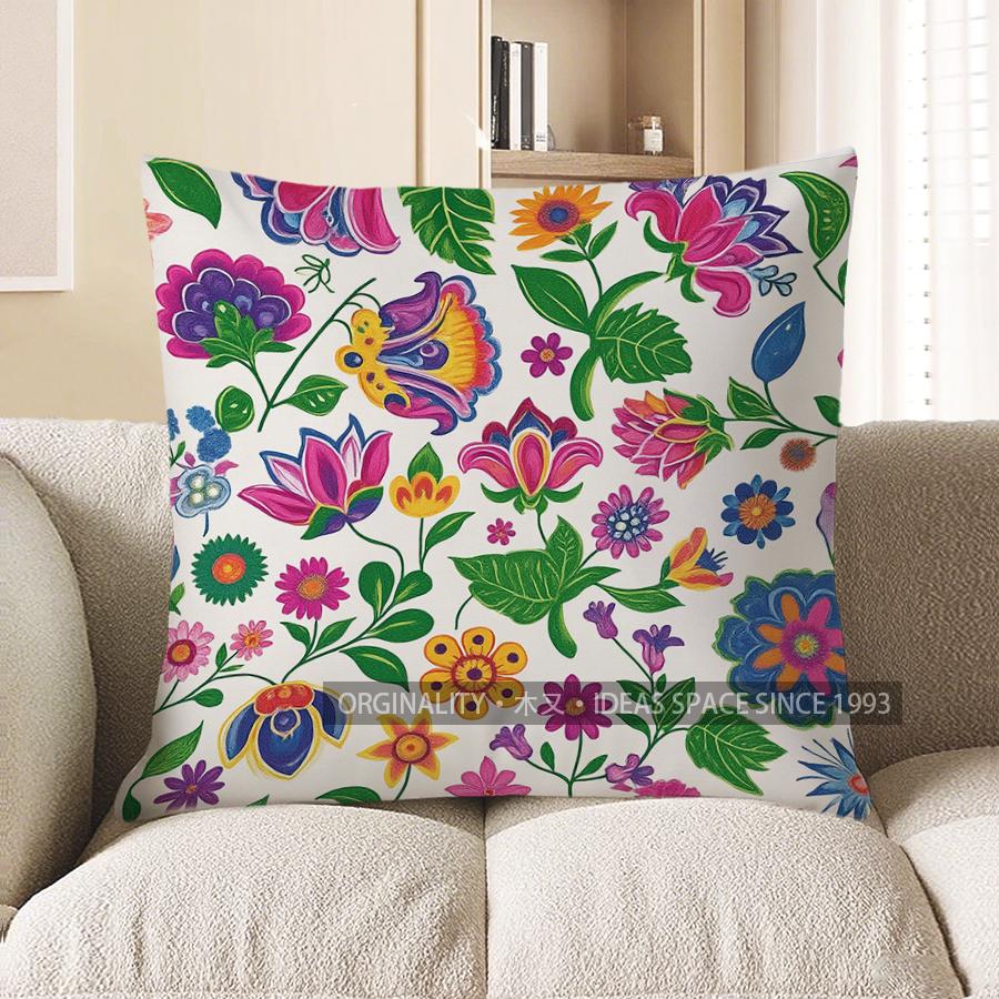 Home Decor Colorful Floral Pattern Throw Pillow Cover Pattern Cushion Cover Suitable For Sofa Bedroom Car Pillow Cover