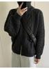 Retro Cashmere Cable Knit Batwing Sleeve Cardigan with Double Zipper, Perfect for Autumn/Winter.