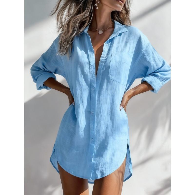 Camicia Bianca Oversize con Bottoni Copricostume da Spiaggia da Donna