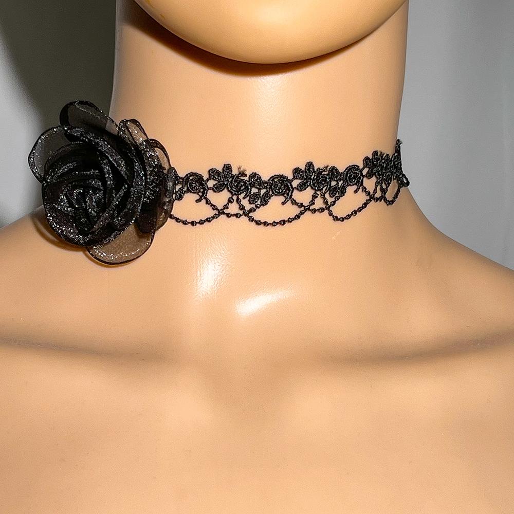 Gothic Black Lace Necklace for Women Steampunk Water Drop Choker Necklaces Girls Party Jewelry Gift