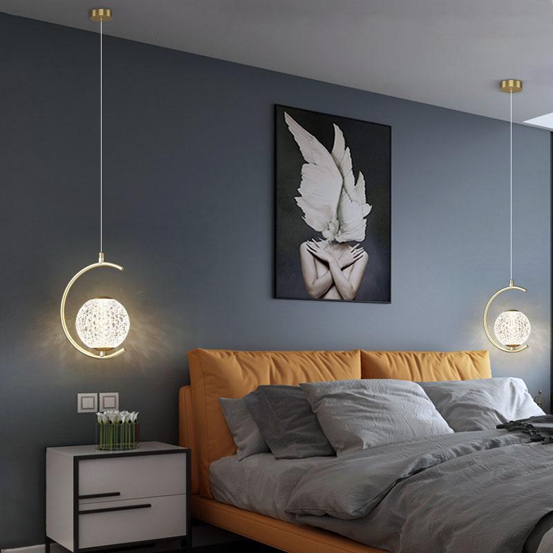 Nordic Lustre Copper Crystal Ball 2M Pendant Lights Modern LED Hanging Lamp For Living Bedroom Bedside Decor Chandelier Lighting