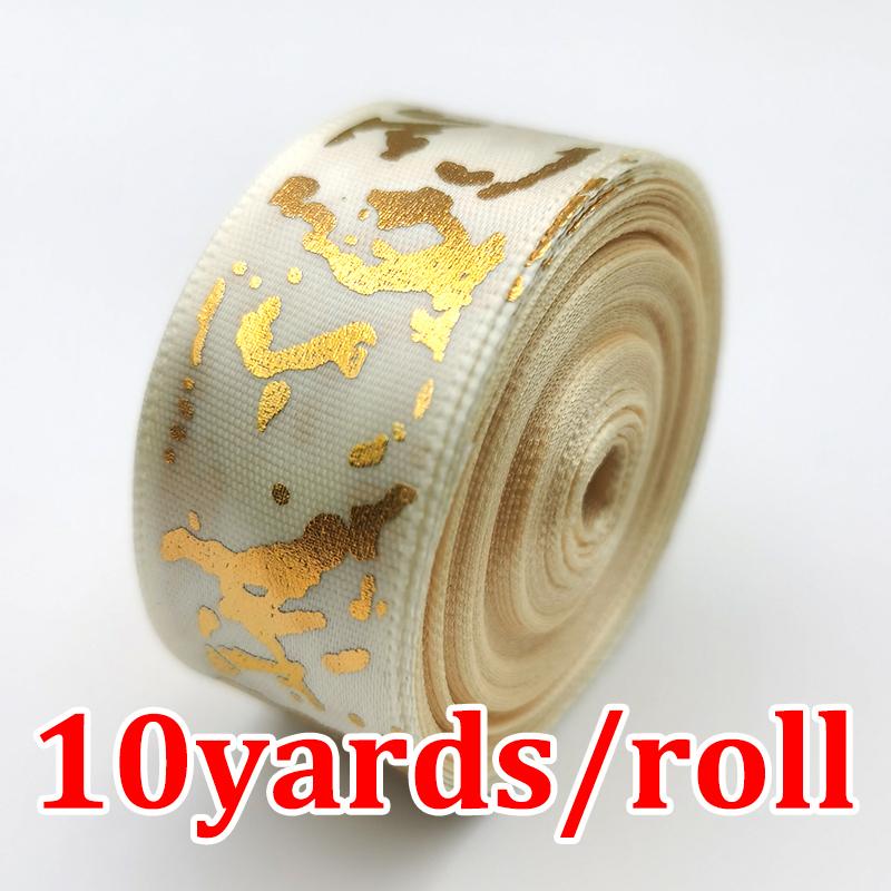 

(10Yards/roll) 25mm Cracked Marble Satin Ribbon For Gift Packaging Gold Foil Printing Christmas Wedding Decoration DIY Hair Knot 25mm бежевый