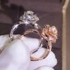 18K Rose Gold Plated Simulated Zircon Ring Rose Flower Wedding Band for Women Elegant Lady