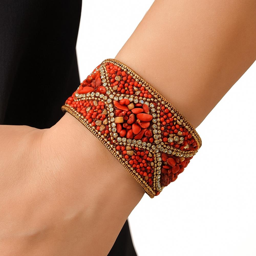 Bohemian Rhinestone Women's Bracelet Ethnic Style Handmade Female Bangle  Fashion Accessory
