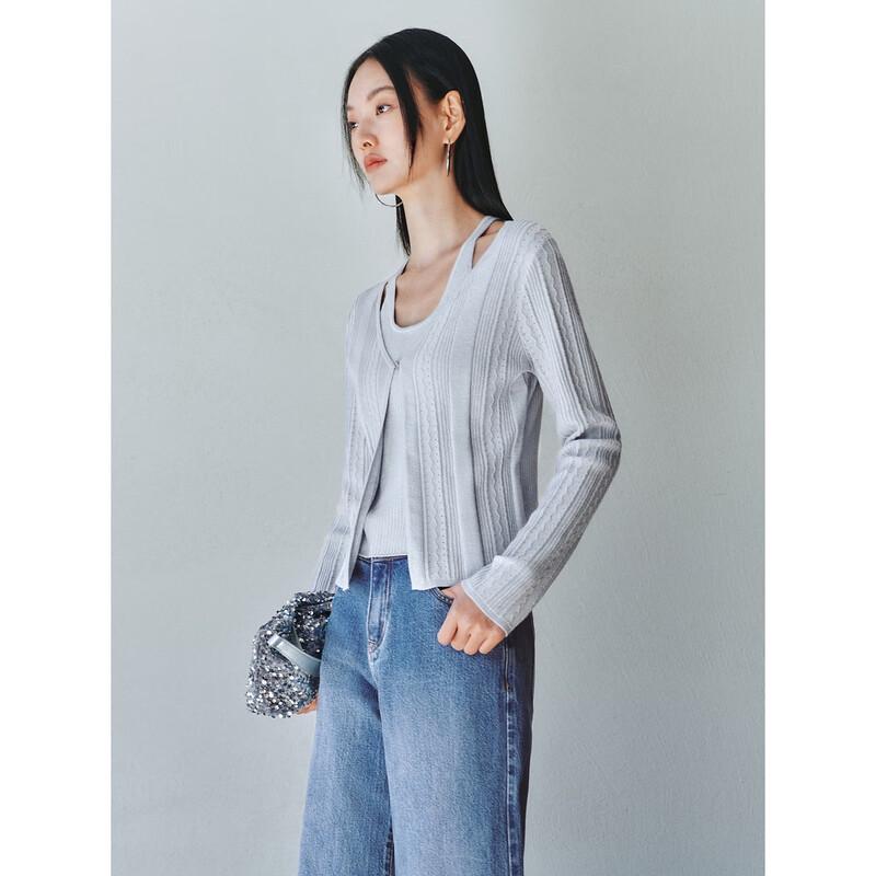 Peacebird Women's Shimmer Texture Faux Two-Piece Knit Top