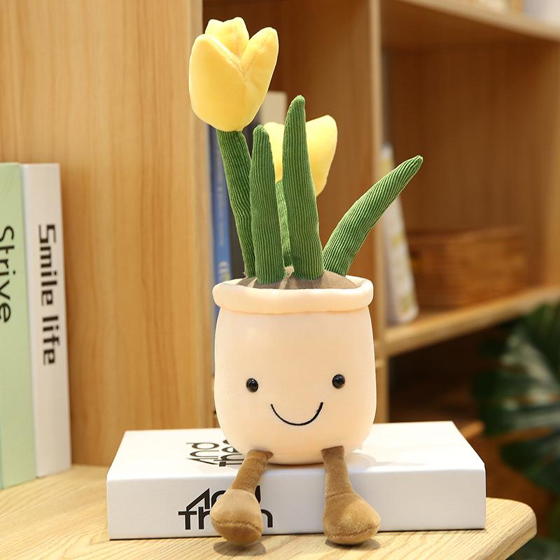 Creative Plush Tulip Succulent Ornaments – Fun Simulated Potted Decor for Home, Study, or Living Room