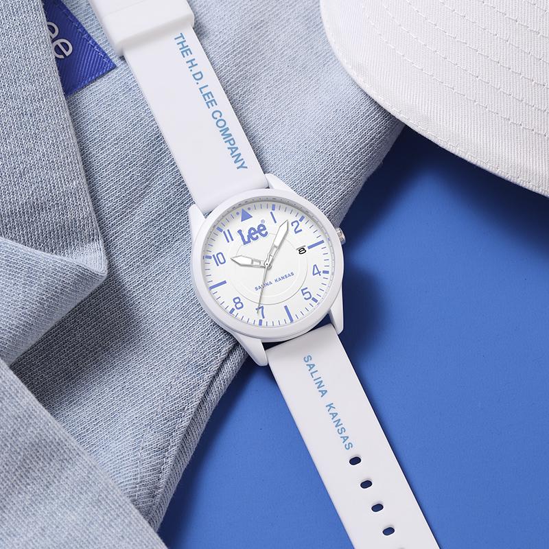 Lee Armbanduhr Quarzwerk Silikonarmband Weißes Zifferblatt Unisex Geburtstag Schulkamerad Zurück in die Schule Saison Box M525-LEE