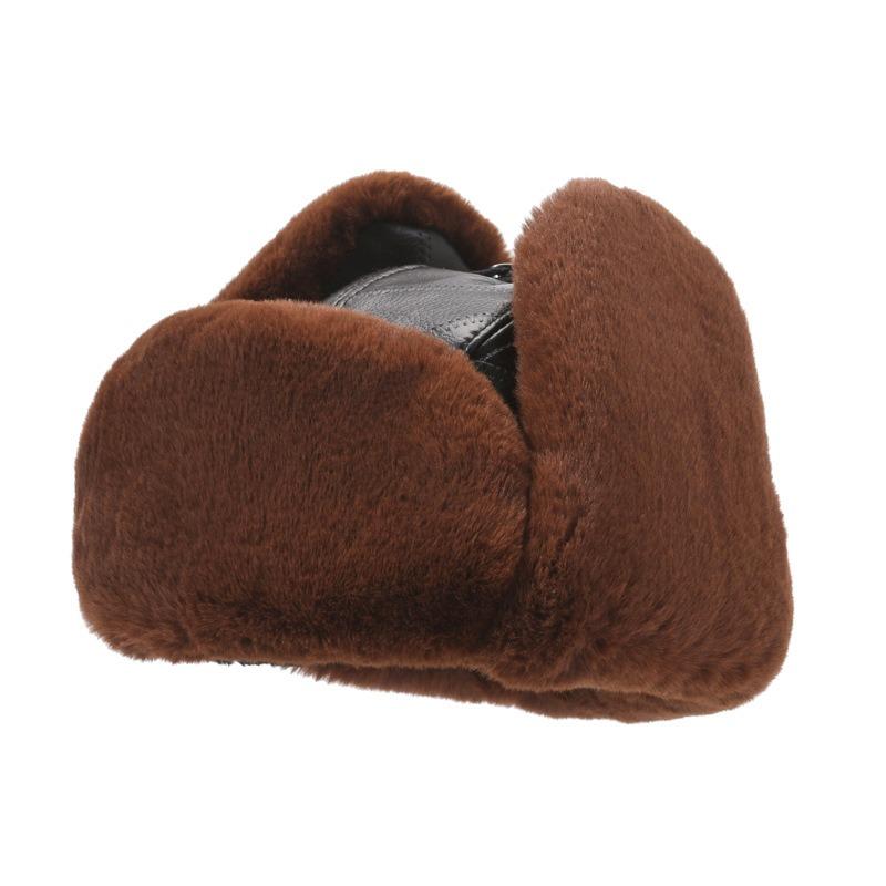 New cowhide windproof and cold ear protection cotton hat, piled and thickened winter fur warm hat
