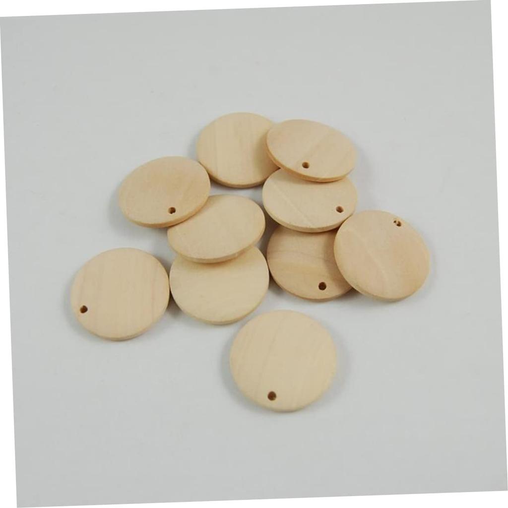 ULDIGI 50pcs Circle Labels, Wooden Tags, Wood Jewelry Chips, 7-Disc Wood with Holes, Charms, DIY Pendants, Wooden Charms