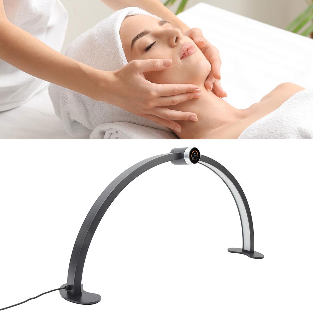 Half Moon Desk Lamp 27 Inch 40W 3000 to 6000K Dimmable Half Moon Nail Light with LED Clock Display for Lash Extension Skincare
