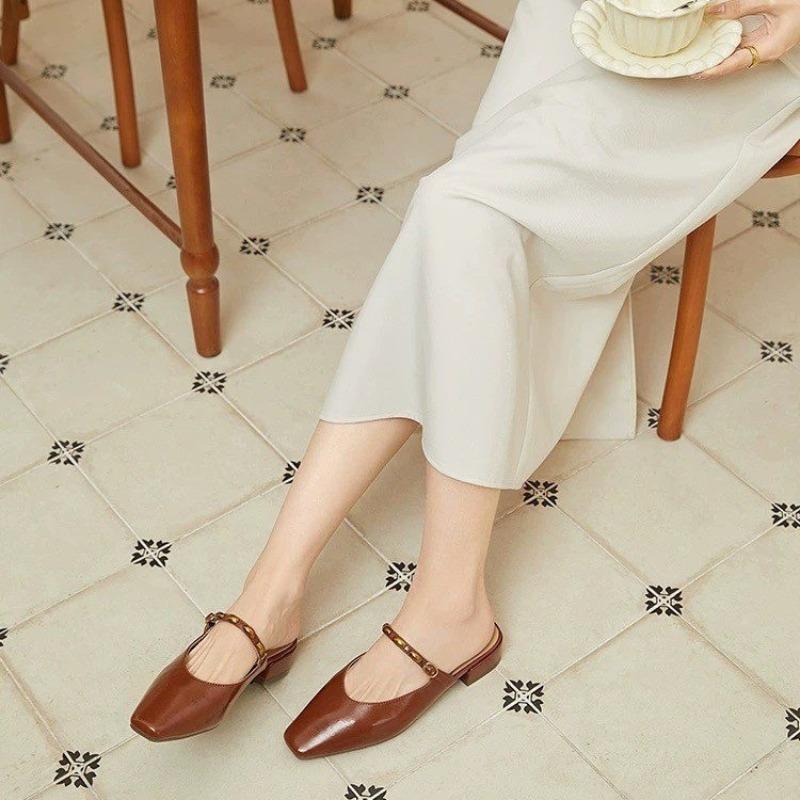 Fashion 2025 New Ladies Shoes Closed Toe Women's Slippers Fashion Metal Decoration Summer Outdoor Best Seller Heels WomenZapatos Mujer