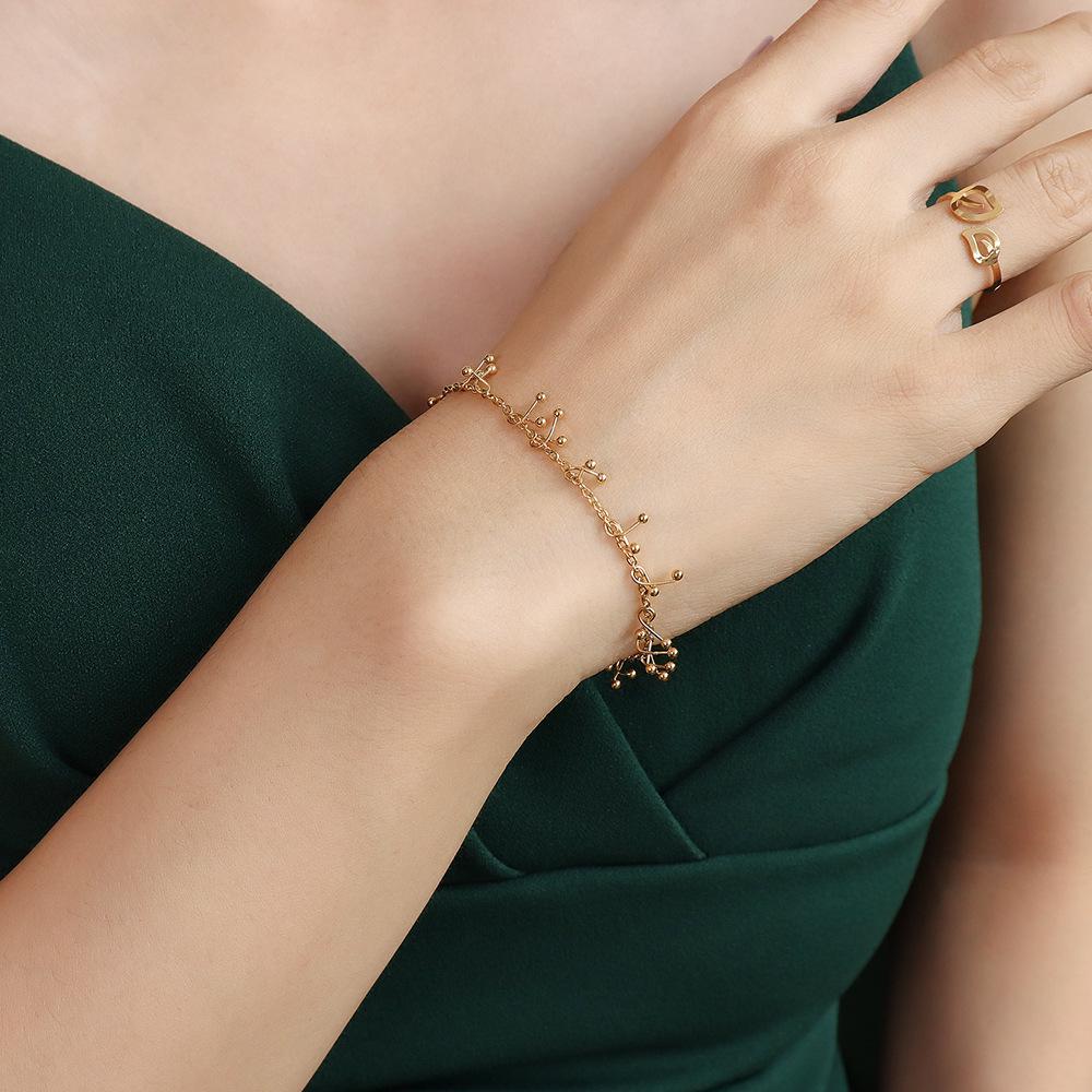 Sweet Little Skirt Jewelry Set: Cherry Necklace & Bead Bracelet in 18K Gold-Plated Titanium Steel