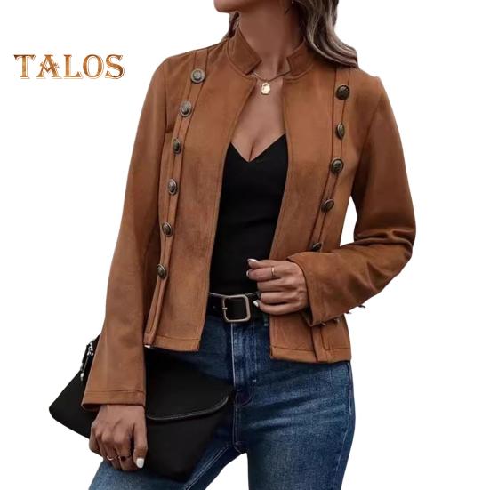 Frühlings- und Herbstmantel für Damen, zweireihig, Stehkragen, Knöpfe, schmale Passform, lange Ärmel, Strickjacke im Retro-Stil, Outdoor-Jacke für den Alltag