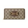 Horsebit Buckle 1955 Retro Gold Buckle Presbyopia Logo Canvas Leather Long Zipper Wallet Wallet Unisex Couple Style Ebony/brown