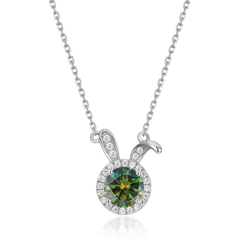 6.5mm Summer 925 Sterling Silver Moissanite Necklace For Women Cute Rabbit Pendant D VVS1 Fine Jewelry
