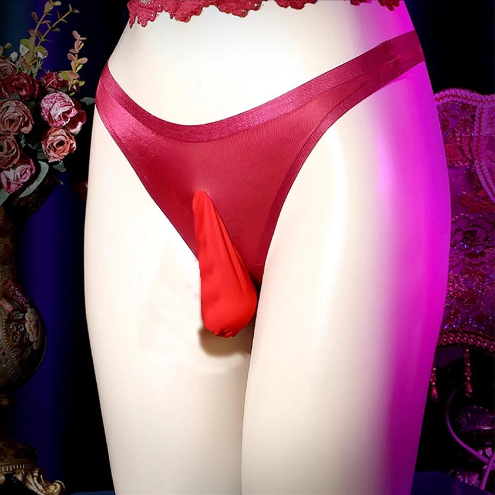 Sheer Glossy G-String Ice Silk Sissy Pouch Panties Men Sexy Lingerie Breathable Transparent Quick-Drying Underwear Elastic Thong