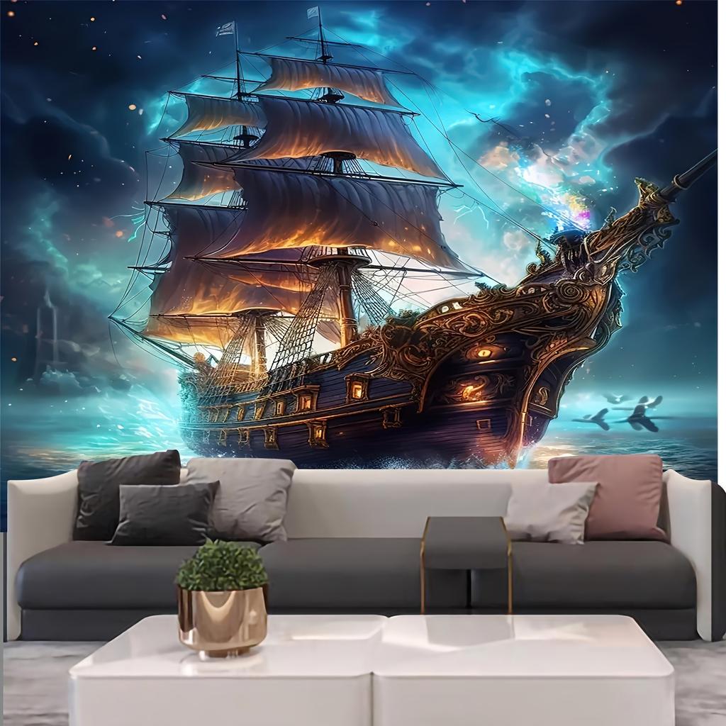 Enchanting Pirate Ship And Ocean Scene Tapestry Coastal Home Decoration Bedroom Living Room Decoration