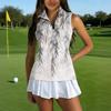 Camiseta Polo de Golf sin Mangas para Mujer con Cuello con Cremallera Estampado de Hojas Transpirable Camiseta sin Mangas Deportiva para Deportes y Actividades al Aire Libre