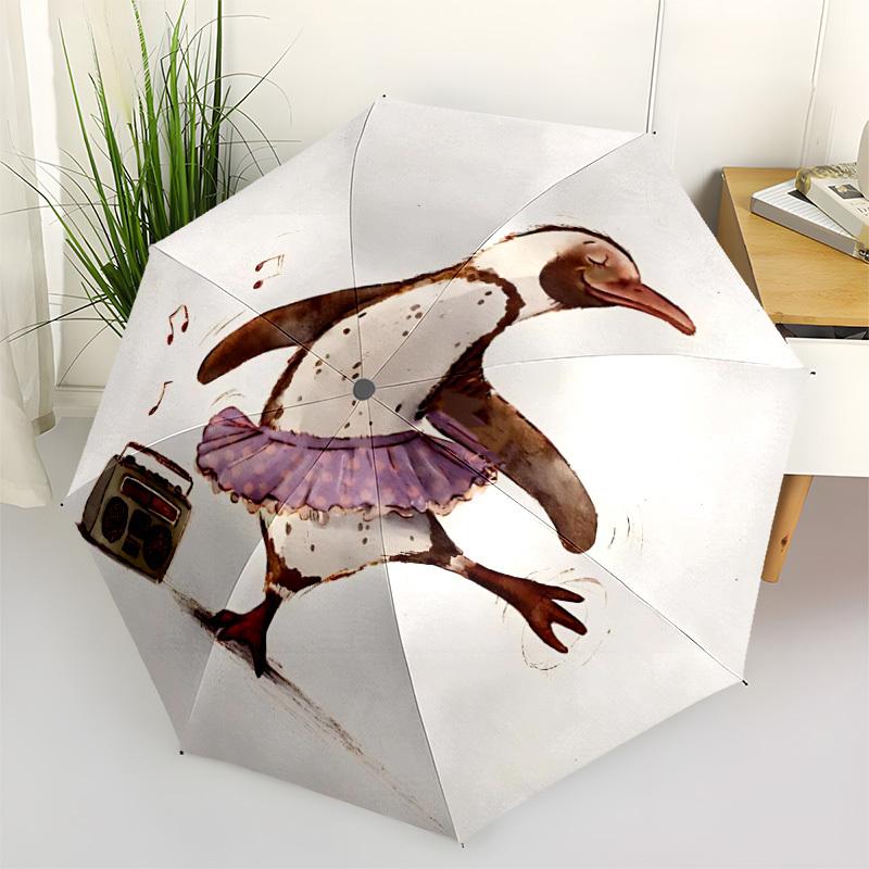 1 Stück Pinguin Tanz Automatischer Faltregenschirm Automatisches Öffnen/Schließen, 8-Speichen Langlebiger Rahmen, Kompakter Reise-Regenschirm Geeignet013