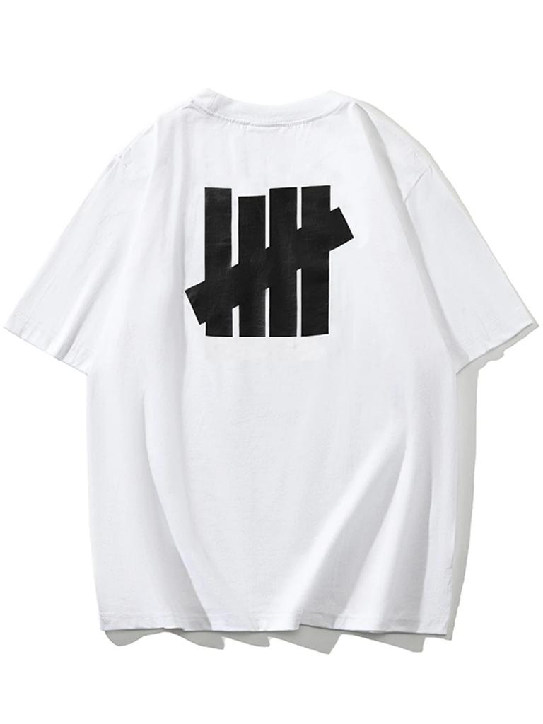 Trendy Brand Unbeaten Five Bar New Loose Short Sleeved Pure Cotton American High Street Round Neck Couple T-shirt Men's Ins