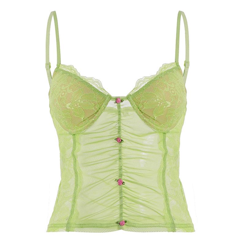 Lace Patchwork Mesh See-Through Camisole - Sexy Floral Vacation Top for Women S