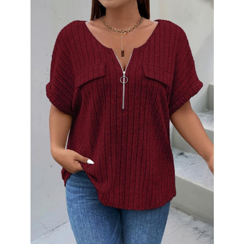 Summer Women's V-neck Short Sleeve Pullover T-Shirt Plus Size Slim Thin T-Shirt Simple Casual Stylish Comfortable Breathable Solid Color T-shirt