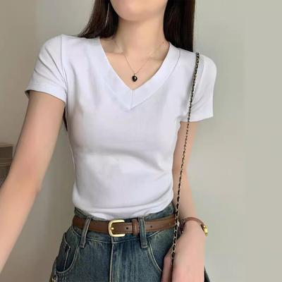 Women's Solid V-Neck Short Sleeve Slimming T-Shirt - 2024 Summer Collection