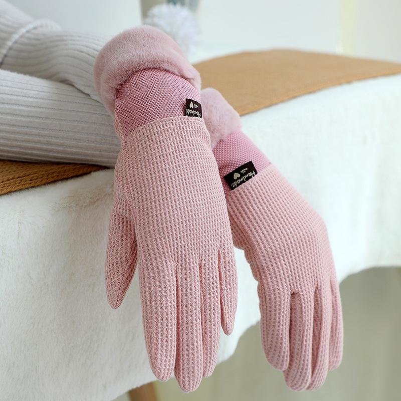 Модные Элегантные Клетчатые Утепленные Женские Зимние Перчатки Сохраняют Тепло Сенсорный Экран Плюшевый Запястье Милые Мягкие Вождение Велоспорт