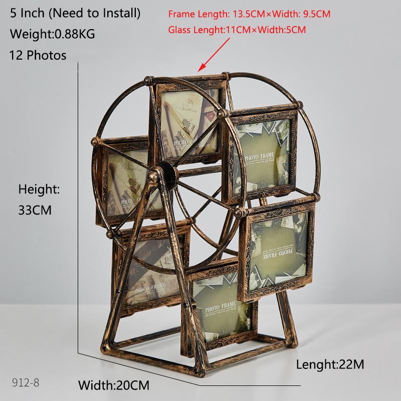 5 Inch Classical Retro 360 Degree Rotation Ferris Wheel Photo Frame Romantic Unassembled DIY Pictures Frame Home Windmill Decor