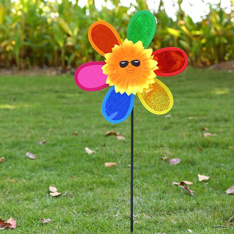 Seven-Color Cartoon Sparkle Pinwheel with Flower - Decorative Toy Pinwheel String Pet