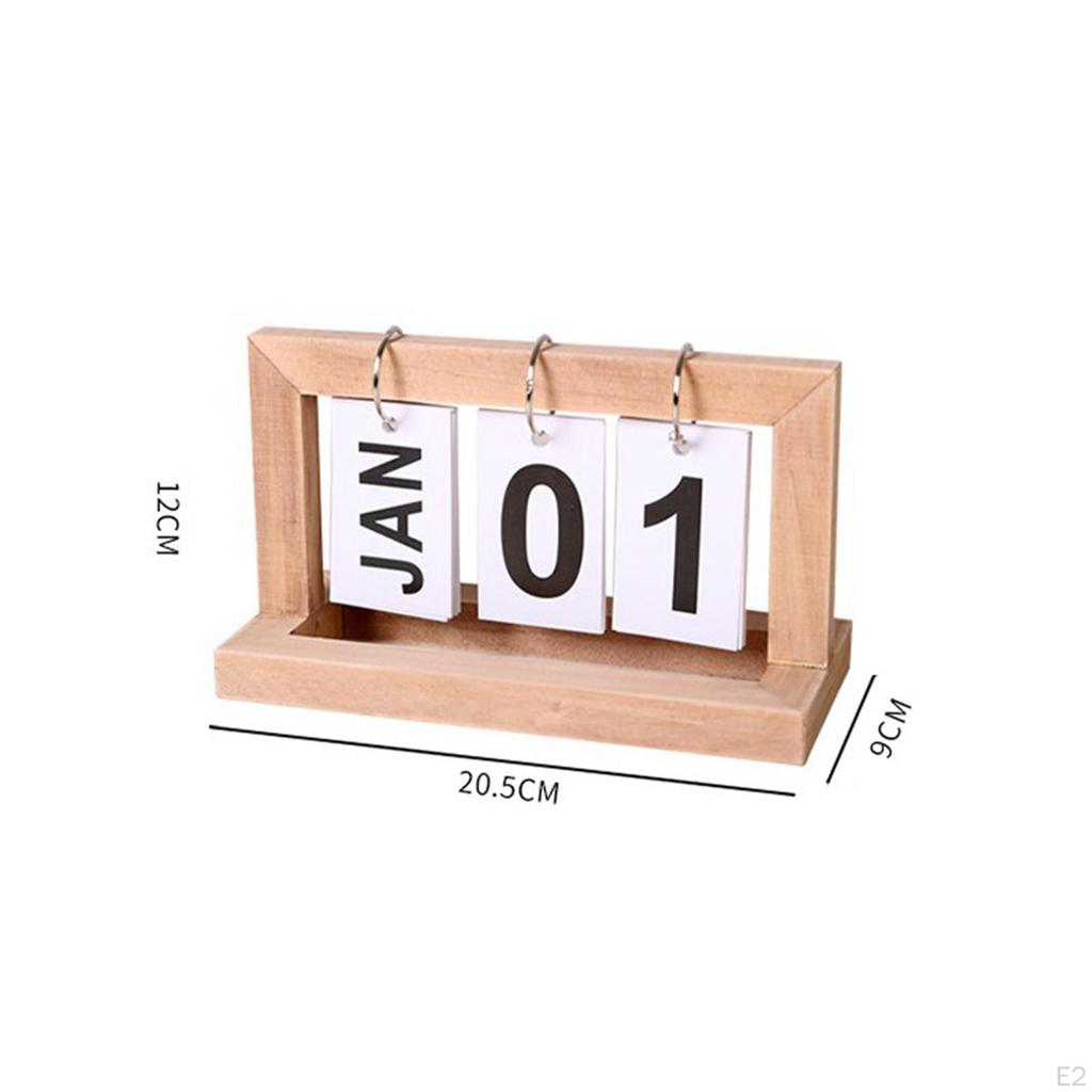 Desk Calendar Desktop Artwork Vintage Standing Decoration ,Flip Wooden