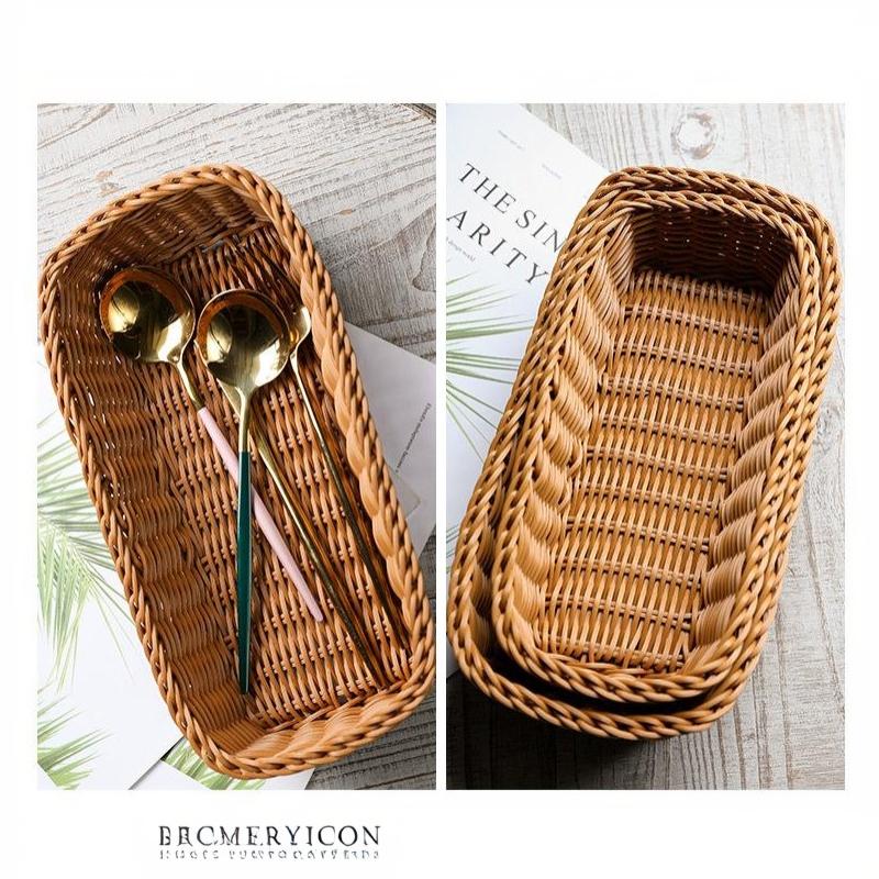 Imitation Rattan Storage Baskets Waterproof Woven For Kitchen Bathroom Desktop Snack Organizer