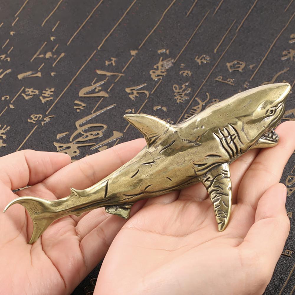 New Great White Shark Brass Figurines Antique Making Old Desk Decoration Marine Animal Statue Domineering Natural Room Decor
