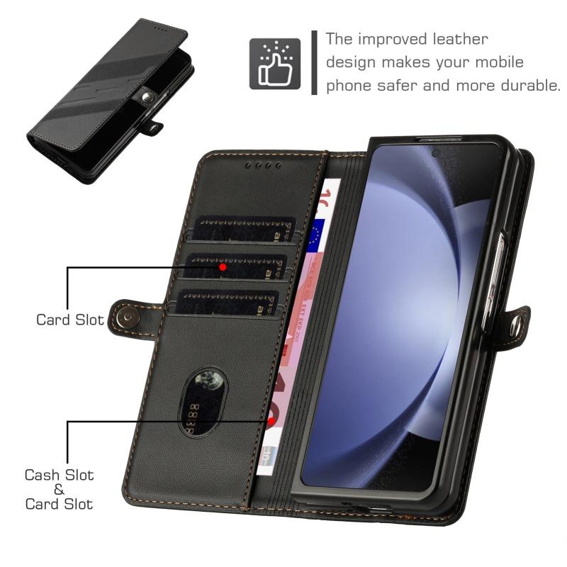 Thin Suede Flip Stand Leather Phone Case for Samsung Galaxy Z Fold 7 5G 6 5 4 3 Fold7 Fold6 Fold5 Fold4 Wallet Card Cover Coque