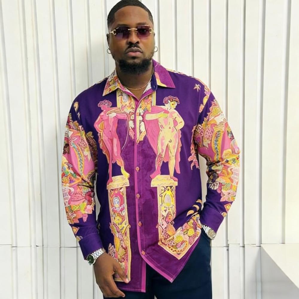 Camicia da Uomo Francese a Maniche Lunghe Fantasia Barocca Stampata ad Alta Definizione Vacanza Hawaiana Abbigliamento Sociale da Uomo Asciugatura Rapida