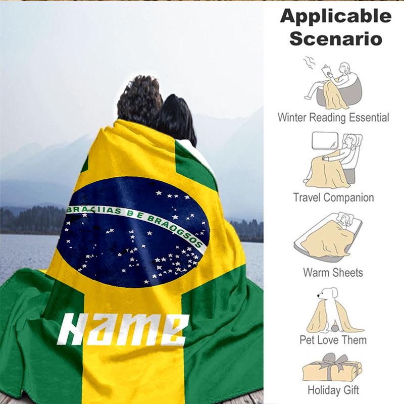 Custom Name Brazilian Flag Blanket Lightweight Ideal Bedding Blanket Perfect for Travel, Camping, Living Rooms, Sofas, Christmas gift