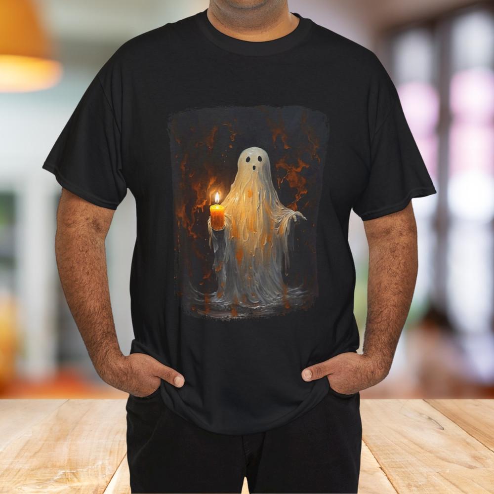 Cute Ghost Holding Candle Funny Halloween Gothic Vintage T-Shirt Unisex T-Shirt L