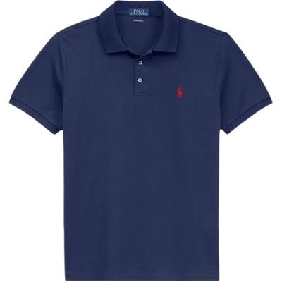Polo Pánské jednobarevné polo triko s krátkým rukávem Slim Fit Námořnická modrá 710601297004-410