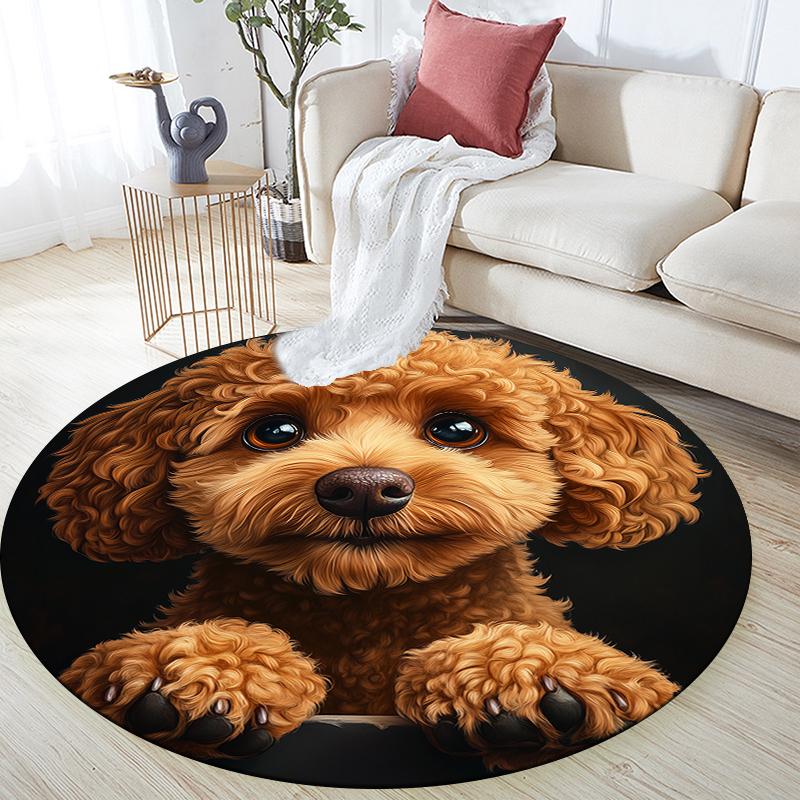 Black Teddy Dog pattern round rug,Carpet Rug for Living Room Bedroom  Playroom ,Non-slip Floor Mat,Holiday Gifts and Birthday Gifts.