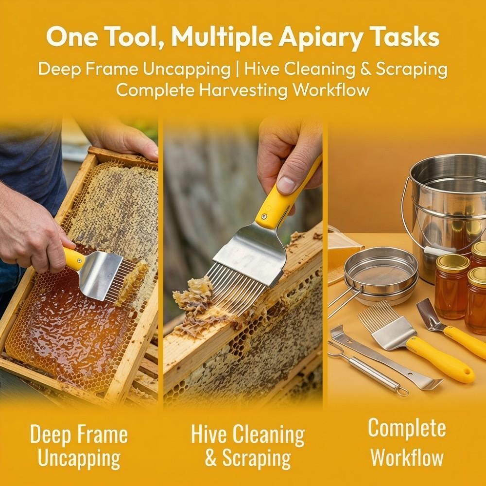 Stainless Steel Bee Uncapping Fork Silicone Handle Beekeeping Tine Uncapping Fork Farm Beekeeping