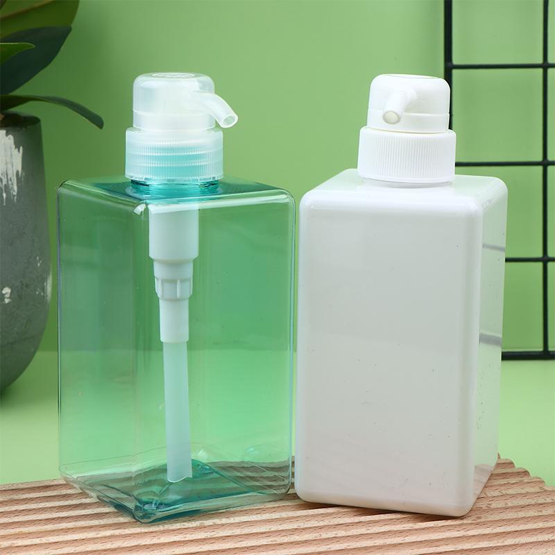 Butelka na balsam do ciała 450 ml, kwadratowa, wielokrotnego napełniania, plastikowa z pompką naciskaną, do żelu pod prysznic, szamponu, mydła w płynie, trwały pojemnik wielokrotnego napełniania
