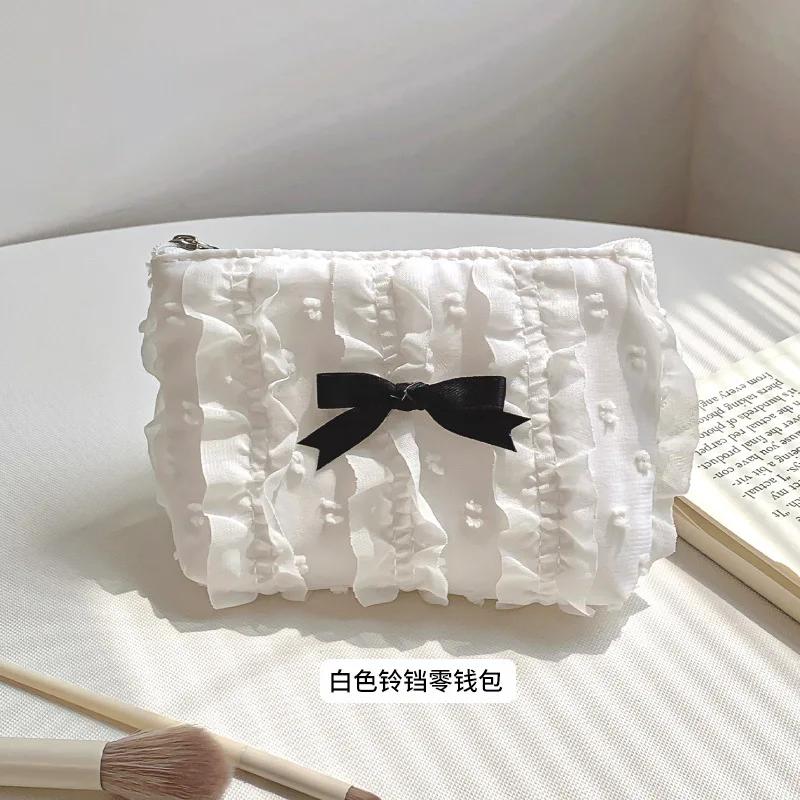 Mini and Cute Makeup Bag, Lace Bow, Portable Coin Wallet Handbag, Ladies' Cosmetics Storage Bag