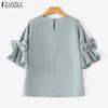 ZANZEA Women Fashion Round Neck Lantern Short Sleeve Tied Blouses