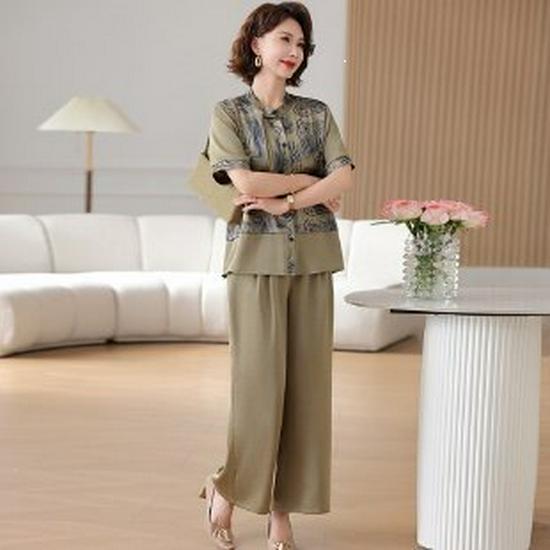 

Stylish Summer Casual Suit for Young, Middle-Aged, and Elderly Women – Chinese Style Short-Sleeved Top 2XL зелёный