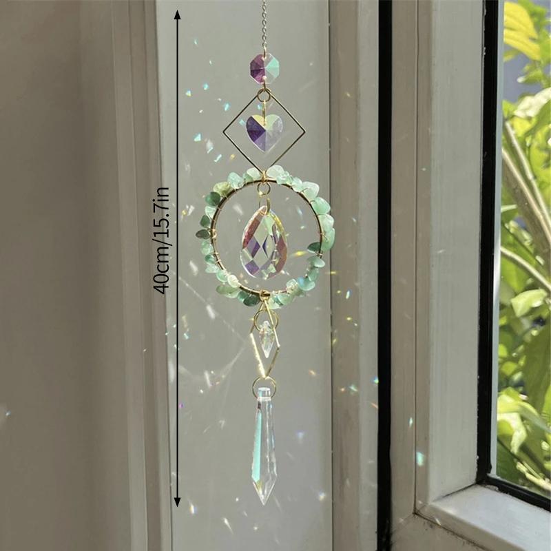 Crystal Sun Catcher Hanging Pendant Wind Chimes Chakra Artificial Agate Raw Stone Crystal Stained Glass Home Window Decoration