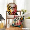 Cubist Fauvist Women's Day Abstract Cushion Cover Durable Hypoallergenic Linen Pillow Cover Short Size Washable Skin-Friendly