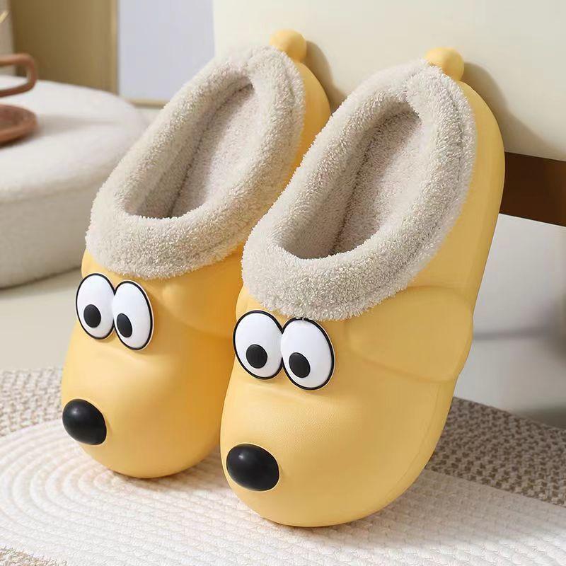 2025 new big-eyed dog cotton slippers ins cute home warm non-slip thick-soled velvet cotton shoes raw