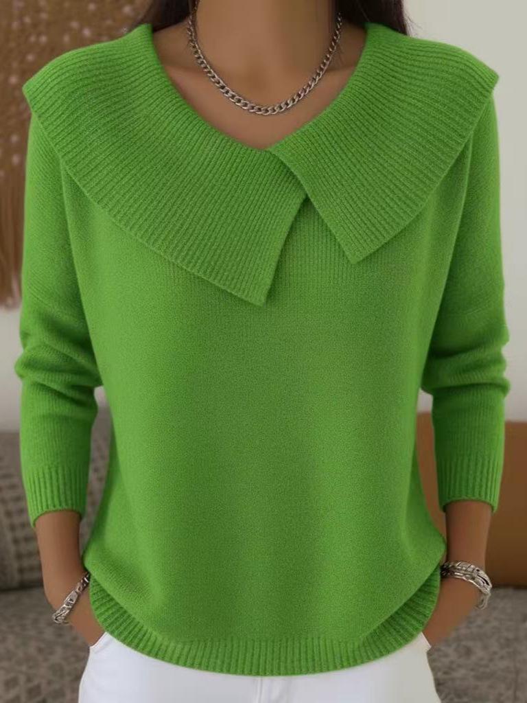 Korean Style Retro Slimming Knit Lapel Sweater